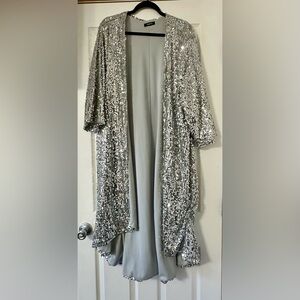 Open Front Cardigan Stunning Silver Sequin Statement Cardigan — Plus Size 3X
